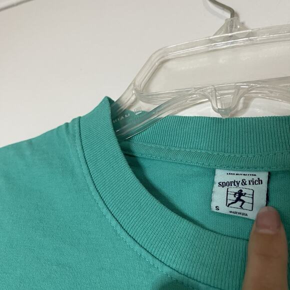 Sporty & Rich oversized crew neck vintage retro green tshirt size small - Picture 2 of 4